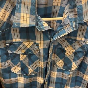 Western Blue Plaid Button-Up Shirt